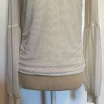 Guess  Women's V-Neck Bell Sleeve Blouse White Gold Ring Detail M Photo 3