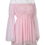 Oh Polly Coquette light pink chiffon flowy off shoulder mini Fairycore bell sleeve dress Photo 0