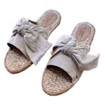 NEW Shanty SHACK SLIDES Women's Slip On SHOES 40, US 9 Natural Linen Bow Sandals Tan Photo 3