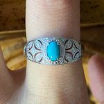 Sleeping Beauty Turquoise White Diamond Accent Art Deco Ring Size 8.75 Silver Photo 0