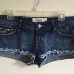 Hollister Dark Wash Denim Low Rise Flower Embroidered Hem Summer Jean Shorts Photo 2