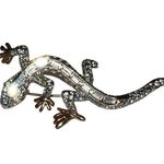 Vtg Clear & Green Rhinestones Reptile Lizard Gecko Jewelry Brooch Mint Condition Gold Photo 5