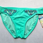 Hobie  Green Bead Embroidered Floral Swim Beach Flirty Boho Bikini Bottom Large Photo 0