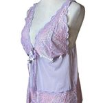 Attitudes Andrea Viccaro Purple Sheer Babydoll Cami Lace Mesh Bow Tie Lingerie Size L Photo 3