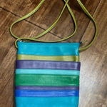 Leather Cross Body Shoulder Bag by ILI New York Colorful Stripes Blue Photo 0