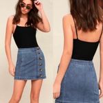 Free People Little Daisies Button Front Jean Mini Skirt Medium Blue Womens US 8 Photo 1