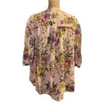 Denim 24/7 Button Down Floral Blouse with Long sleeves that roll to 3/4 length. Pink Size 24W Photo 3