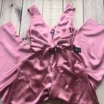 EXPRESS  Pink Satin V-Neck Tie Waist Wide Leg Jumpsuit Photo 4