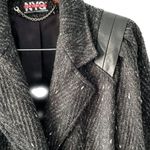 Vintage 80s marled wool double breasted pea coat leather shoulders size medium M Black Photo 1