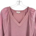 In Loom Waffle Knit Top Mauve Embroidered Puff Sleeve Photo 1