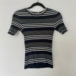frame denim FRAME Striped Rib Knit Tee Navy Multi 70s Style T Shirt Photo 2