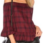 BB Dakota Laurian Off-Shoulder Top in Bordeaux Red Womens M Plaid Country Hippie Photo 0