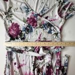 Pink Blush Floral Maxi Dress Medium Maternity Belted Flowy Stretch Soft Knit White Photo 7