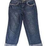 Y2K Vintage Earl Jean Bedazled Lace Detail Capri Cut Medium Wash Jeans Size 8 Blue Photo 0