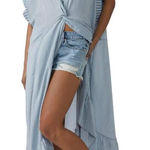 Free People  Blue Striped Ruffle High-Low Maxi Dress Sleeveless‎ Photo 0