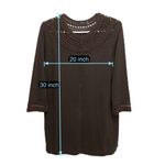 Magaschoni  Women Beaded Embellished Crochet Sweater Cotton Button Blouse Brown L Photo 5