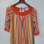 VTG Sears 70s Multicolor Striped House Coat Small Orange Robe Keyhole Back Photo 2