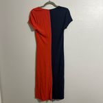 Tory Burch Walden Colorblock Asymmetrical Dress Blue Orange Stretch | Small Photo 3