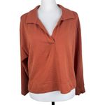 Athleta  Retroterry Polo Sweatshirt Oversized Orange V-Neck Top Long Sleeve Shirt Photo 5