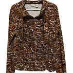 kim rogers  Women's‎ Brown Animal Print Zip Up Side Pocket Jacket Size L Photo 0