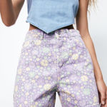 ZARA  Purple Floral Jean Shorts, Denim, Button Front, NWT, Size 2 Photo 0