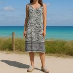 Style & Co NEW . Black Brown White Geometric Print Tiered Dress Artsy Lagenlook L Photo 1