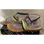 Sam & Libby Sam‎ & Libby Size 9 Karina Lime Black T Strap Thong Sandals Aztec Print Festival Photo 4