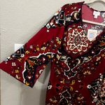 LuLaRoe Tunic Top Large Paisley Print 3/4 Wide Sleeve V Neck Burgundy Red Womens Photo 3