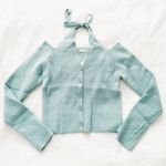 Kfashion Kpop Y2K Dusty Blue Halter Off Shoulder Winter Knitted Cardigan Top Size XS Photo 2
