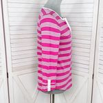 Jones New York Striped V Neck Henley T Shirt Pink White XS Preppy Nautical Photo 2