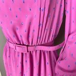 Vintage 70s Dress Pink Belted Women Long Sleeves High Neck Tiny Paisley Print Size 10 Photo 7