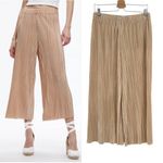 Alice + Olivia Benny Pants Ribbed Pleated Plisse Cropped Wide Leg Tan Size Large Photo 1