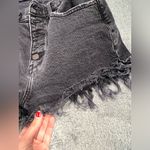 Abercrombie & Fitch high rise mom Black Denim Frayed Shorts Photo 2