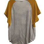 Umgee Mixed Fabric Print V-Neck Stripe & Floral Print Top Medium Boat Hem Knit Photo 7