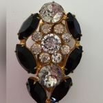 Vintage Large Black Rhinestone Gold Tone Metal Dress Clips Photo 2