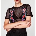 ZARA NWT Black Knit Mesh Embroidered Crop Top Photo 1