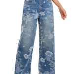 NWT ~ Women's Bohemian Wide Leg High Waist Floral Boho Denim Blue Jeans ~ LARGE Size undefined Photo 0
