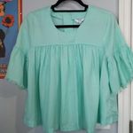 Crown & Ivy Mint Blue-Green Babydoll Pleated Bell Sleeve Blouse Photo 10