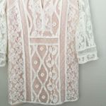 ADORE | White Blush Pink Nude Lace Overlay Dress 3/4 Sleeve Sheath Bride | Small Photo 2