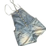 American Eagle Denim Overalls Romper Shorts Blue Size M Shortall Distressed Photo 5
