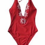Cupshe Dancing Rose Red Plunging Embroidery halter Photo 1