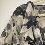 Classiques Entier  Grey & White Silk Floral Print Ruffled Wrap Blouse Top Women M Photo 5