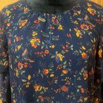 Madewell Ruffle-Sleeve Top Blouse in Climbing Vine Navy Blue Floral Size Medium Photo 5