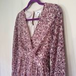 Japna  Pink Purple Floral Faux Wrap Surplice Long Sleeve Short Dress ~ Size M Photo 2