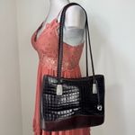 Brighton VINTAGE Satchel Croc Leather Handbag Purse 133757 Black & Brown Photo 1