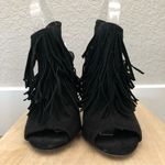 Topshop  Black Fringe Stiletto Peep Toe Heels 6 Photo 3