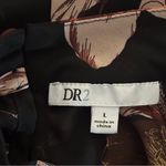 DR2 Womens Size Large Black Floral Print High Neck Swing Blouse Sheer Sleeves Photo 6