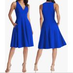 Dress the Population Catalina Fit Flare V-Neck Crepe Dress Electric Blue XS Photo 1