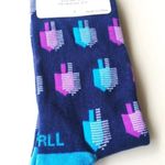 HANUKAH Dradel Holiday Novelty Crew Printed Socks Happy Chanukah Blue Photo 1