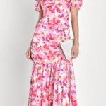 Lulus NWT Flourishing Favorite Floral Ruched Maxi Skirt Large IVORY/ PINK PURPLE Photo 0